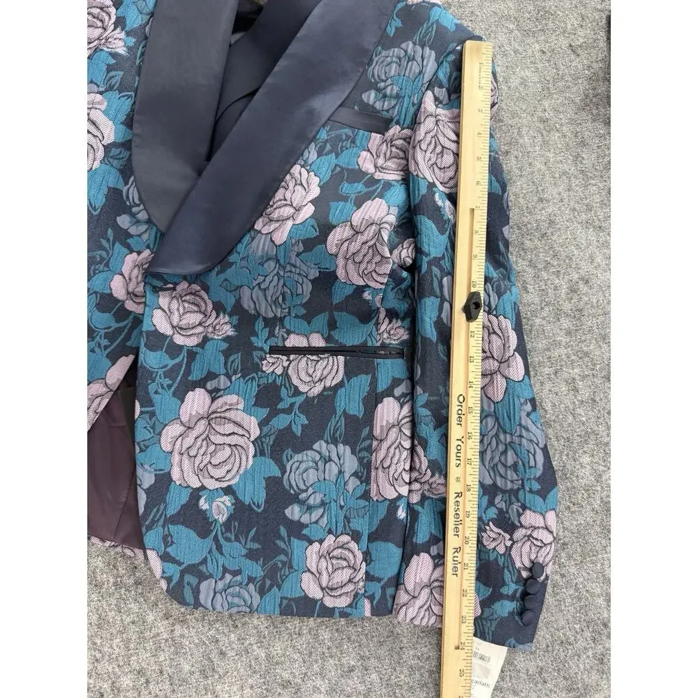 Pietro Scarlatti Mens Suit 3pc US 44 EU 54 Floral Blazer Vest Pants Blue T2